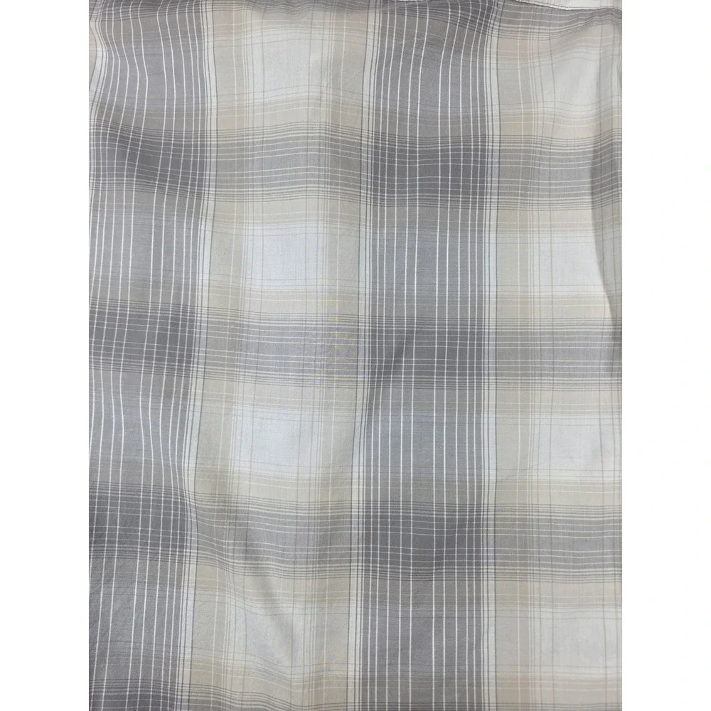 Banana Republic Untucked Fit Plaid Button Shirt Mens Large Grey Beige Cotton